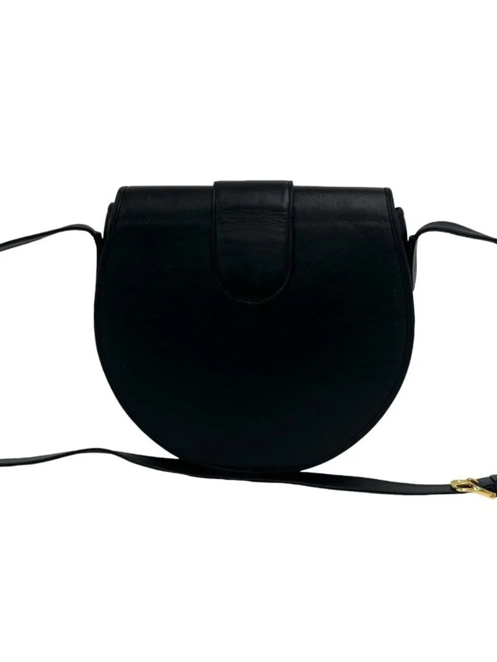 Saint Laurent Yves Vintage Round Logo Leather Shoulder Bag Black